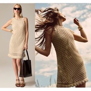 J CREW Cotton Pointelle Crochet Knit Sleeveless Scalloped Sweater Mini Dress S